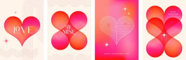 Soyut Sevgililer Günü kartları koleksiyonu, sevgililer günü arka planı kırmızı ve pembe renkler, doğrusal sanat ve elementler. Kalp, aşk, düğün konsepti vektör tasarımı