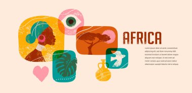 Afrika Günü konsept tasarımı. Afrika aylık afişi, kabile desenli bir poster. El çizimi vektör illüstrasyonu
