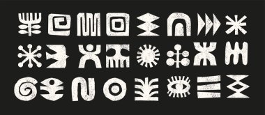 El yapımı Afrikalı, Meksikalı, Aztek kabile elemanları koleksiyonu. Etnik vektör tasarımı.