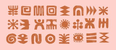 El yapımı Afrikalı, Meksikalı, Aztek kabile elemanları koleksiyonu. Etnik vektör tasarımı.