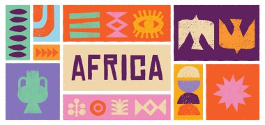 Soyut desenli el çizimi tasarımı. Afrika, kabile sanatı, tasarım, zanaat ve çömlek konsepti çizimleri. Soyut arkaplanlar, çerçeveler. Vektör tasarımı