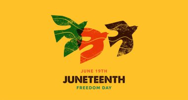 Haziran 'ın özgürlük günü. Amerikan tarihinin kutlaması, Afrika-Amerika Bağımsızlık Günü tasarımı el yapımı kuşlarla. Poster, afiş, kart şablonu. Vektör illüstrasyonu