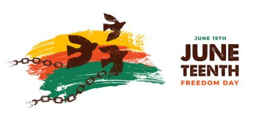 Haziran 'ın özgürlük günü. Amerikan tarihinin kutlaması, Afrika-Amerika Bağımsızlık Günü tasarımı el yapımı kuşlarla. Poster, afiş, kart şablonu. Vektör illüstrasyonu