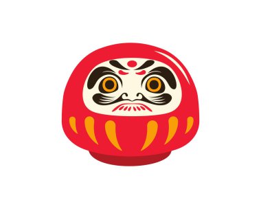 Kırmızı Daruma Bebek Vektör İllüstrasyonu. Geleneksel Japon Azim ve Şans Sembolü