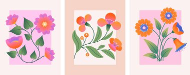 Retro Style 'da zarif çiçek aranjmanı. Renkli Düz Vektör İllüstrasyonu.