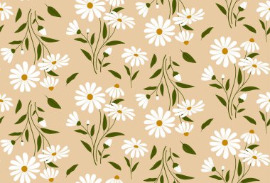 Papatya çiçekli kusursuz çiçek deseni. Düz vektör illüstrasyonu.