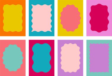 Dalgalı Karaborsa Dikdörtgen ve Oval Çerçeve Koleksiyonu. Retro Vektör İllüstrasyonu.