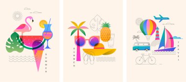 Renkli bir yaz tatili ve seyahat geçmişi. Renk eğimine sahip parlak modern vektör çizimi.