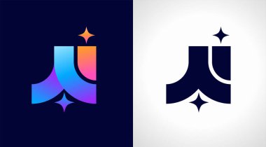 Yapay zeka logosu, yapay zeka modern gradyan simgesi. Renkli minimalist yıldız ve A ve I harfleri. Vektör konsepti tasarımı