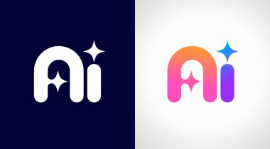 Yapay zeka logosu, yapay zeka modern gradyan simgesi. Renkli minimalist yıldız ve A ve I harfleri. Vektör konsepti tasarımı