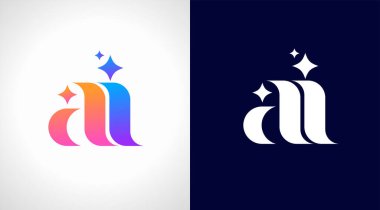 Yapay zeka logosu, yapay zeka modern gradyan simgesi. Renkli minimalist yıldız ve A ve I harfleri. Vektör konsepti tasarımı