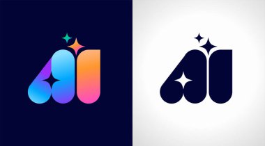 Yapay zeka logosu, yapay zeka modern gradyan simgesi. Renkli minimalist yıldız ve A ve I harfleri. Vektör konsepti tasarımı