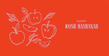 Elle çizilmiş elmalı Shanah Tova afişi. Yahudi Yeni Yılı için klasik vektör geçmişi, Rosh Hashanah. 