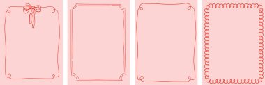 Sevgililer günü kartları, düğün davetiyeleri ve Noel kartları için kırmızı ve pembe kurdeleler. El çizimi vektör illüstrasyonu.