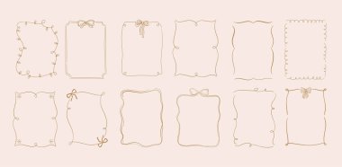 Golden vintage ribbon frames for Valentine cards, wedding invitations and Christmas cards. Hand-drawn vector illustration.