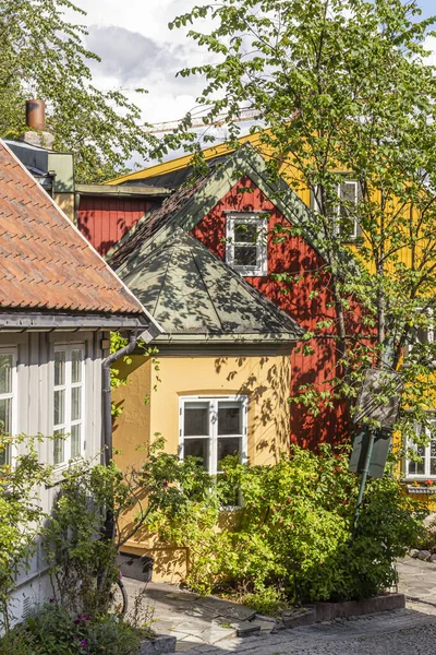 Традиционные Дома Damstredet Осло Норвегия — стоковое фото