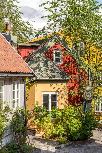 Традиційні Будинки Дамстродеті Осло Норвегія Стокова Картинка