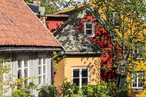 Traditionelle Häuser Damstredet Oslo Norwegen lizenzfreie Stockfotos