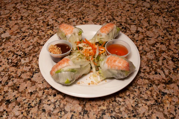Délicieux Plat Chinois Connu Sous Nom Rouleaux Salade Crevettes — Photo