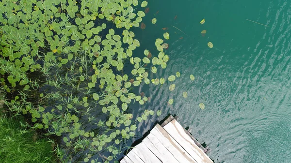 Wooden Pier Lake Water Aerial View — Stock Photo, Image