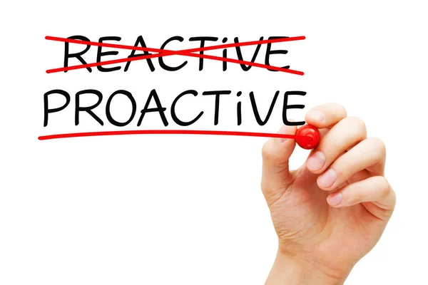 Hand Writing Proactive Reactive Concept Importance Act Advance Deal Expected — Stock Photo, Image