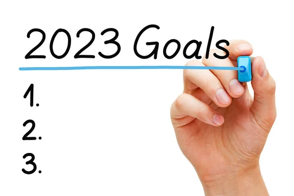 Χέρι Γράφοντας Κενό Ανάλυση Στόχους Λίστα Για Νέο Έτος 2023 — Φωτογραφία Αρχείου