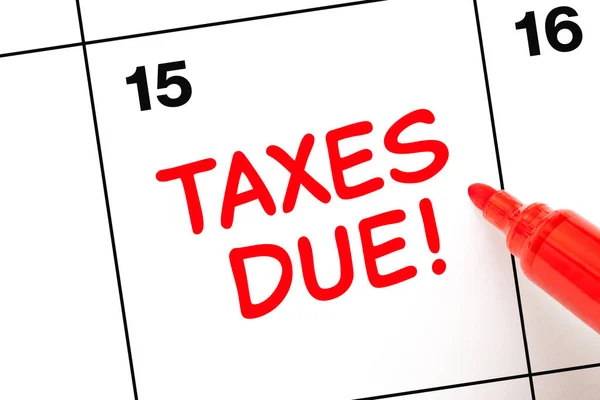 Red Marker Writing Text Taxes Due Calendar Date April Concept — Stock Photo, Image