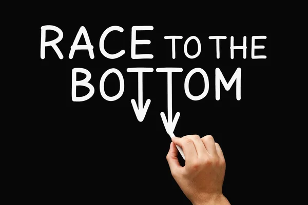 Hand Writing Phrase Race Bottom White Black Background Concept Dumping — Stock Photo, Image