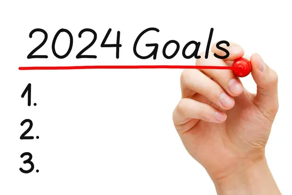 Scrittura Mano Elenco Obiettivi Risoluzioni Vuote Nuovo Anno 2024 Isolato — Foto Stock