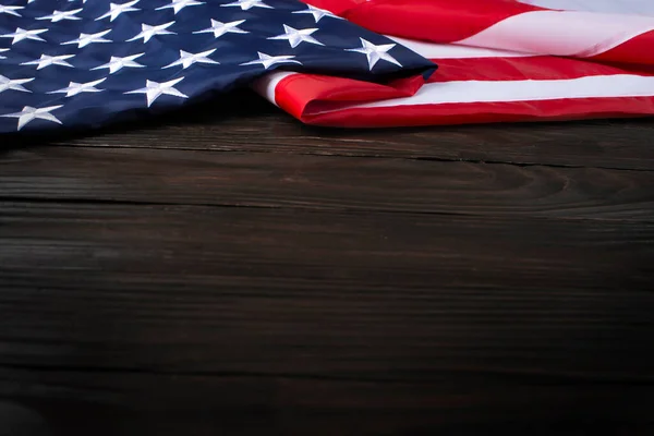 Bandera Estados Unidos Sobre Fondo Madera Con Copyspace Imagen De Stock