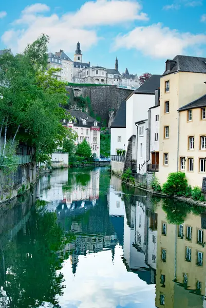 Stock image Central Luxembourg downtown quarter Gronn with Alzette river summer time