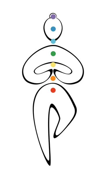ヨガの男の輪郭は白い背景にチャクラの色でポーズをとります ポスター バナーのためのトレンディなアイデアデザイン — ストック写真