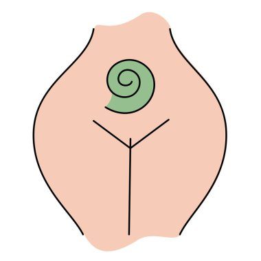 Kadın vücudu ve kadın hijyeni ve sağlık konsepti. Menopoz, idrar tutamama, jinekoloji ve kadınların cinsel sağlığı. Doğum ve hamilelik işareti. Çizgi film tarzında resimleme.