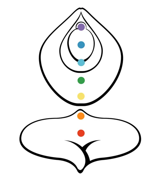 Los Contornos Hombre Yoga Posan Con Colores Chakra Sobre Fondo — Foto de Stock