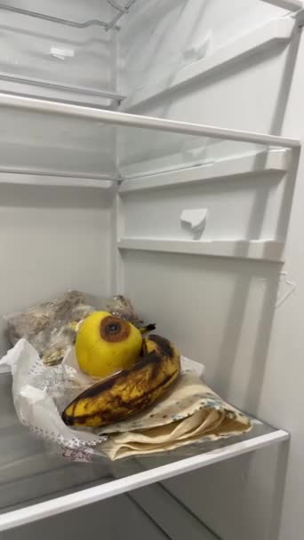 Verschimmeltes Essen Frischhaltefolie Kühlschrank Großaufnahme Flauschige Pilzsporen Bilden Sich Auf — Stockvideo