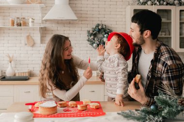 Ailede mutlu anlar ve Noel arifesinde akrabalarla birlikte geçirilen zaman. Yeni yıl, anneler günü ve babalar günü için hediye kavramı. Modern mutfak iç mimarisi. Bir serinin parçası.