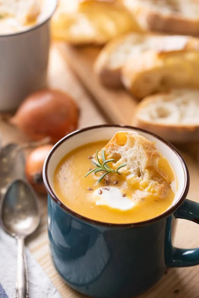 Delicious Pumpkin Soup Lunch Tasty Healthy Foo — Stock Photo, Image