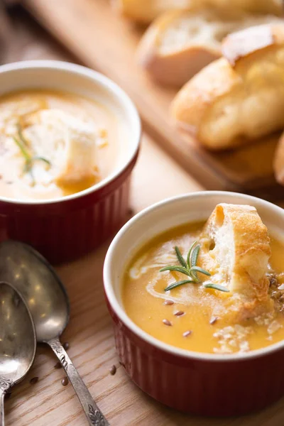 Deliciosa Sopa Abóbora Para Almoço Foo Saboroso Saudável — Fotografia de Stock