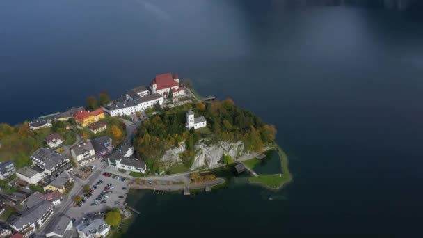 Traunsee Gölü Ndeki Ünlü Traunkirchen Şapeli Salzkammergut Avusturya — Stok video