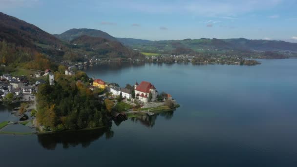 View Famous Traunkirchen Chapel Traunsee Lake Salzkammergut Austria — Stock Video