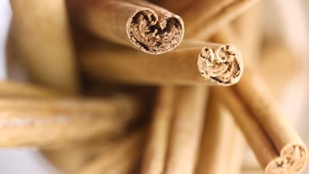 Top View Close Cinnamon Sticks Rotating Background — Stock Video