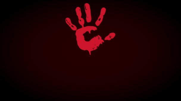 Красная Кровь Знак Реальный Отпечаток Руки Капельными Красками Темном Фоне — стоковое видео