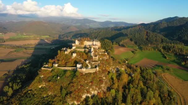 Hochosterwitz Austria Październik 2019 Widok Lotu Ptaka Znany Średniowieczny Zamek — Wideo stockowe