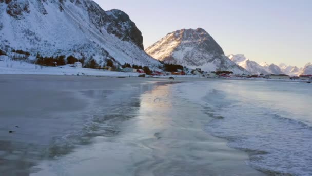 Hiver Lofoten Plage Ramberg Moment Coucher Soleil Norvège Nord — Video