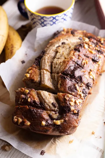 Здоровий Банановий Хліб Шоколадом Горіхом Стокове Фото