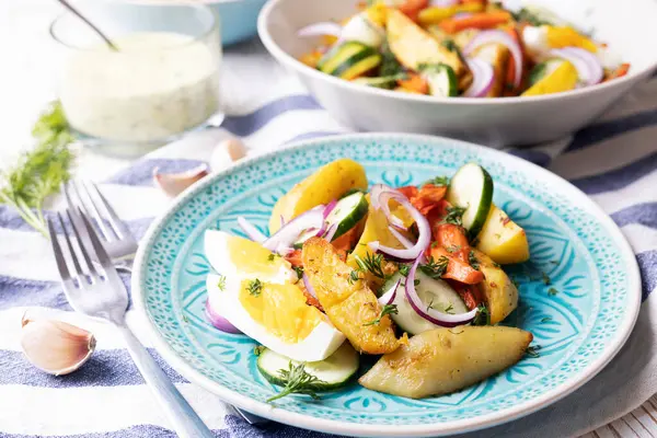 Healthy Potato Salad Potatoes Onions Cucumbers Carrots Sauc Stock Image