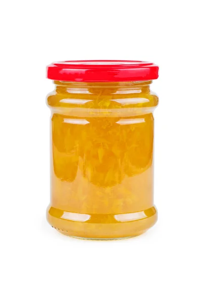 Glass Jars Peach Jam Isolated White Background — Stock Photo, Image