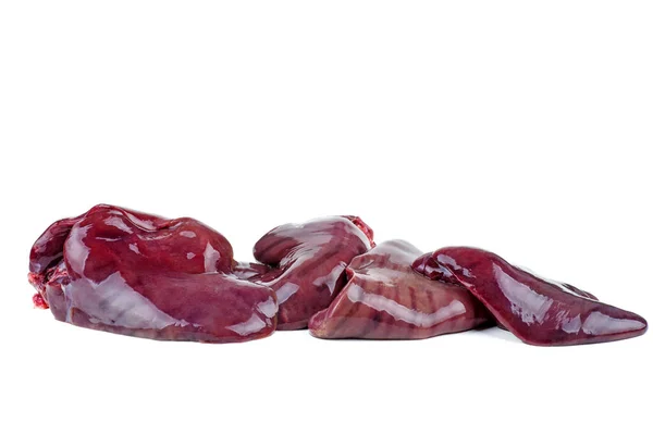 Beyaz Zemin Üzerinde Çiğ Hindi Veya Tavuk Ciğeri Izole — Stok fotoğraf