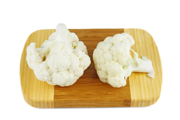 Cauliflower Pieces Wooden Cutting Board Isolated White Background — Stock Photo, Image