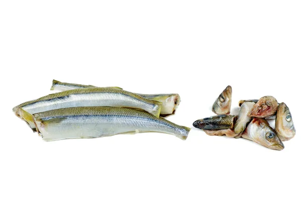 Ready Cook Fresh Raw European Smelt Fishes Isolated White Background — Stock Photo, Image
